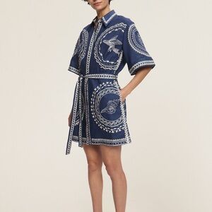 Alemais Oceane Blue and White Mini Dress